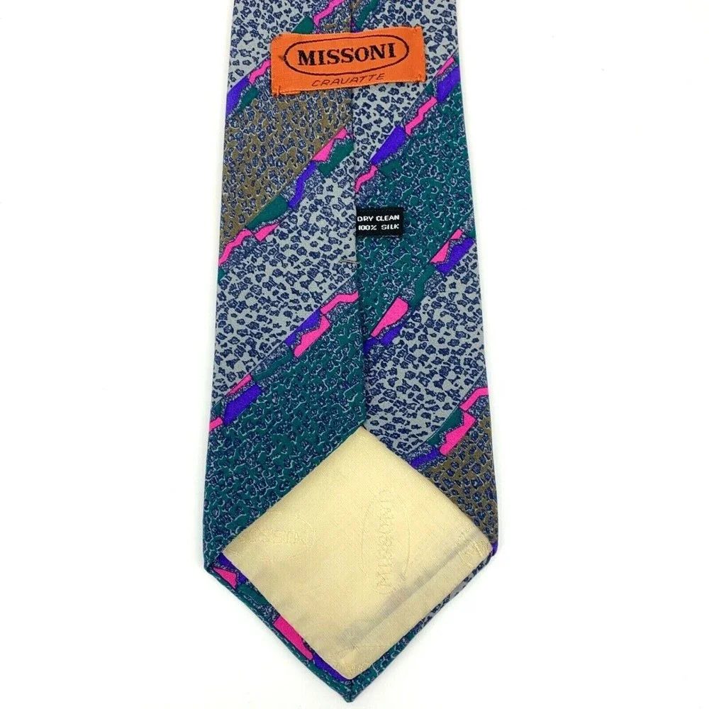 MISSONI Diagonal Animal Print Striped Multicolor 100% Silk Necktie - Needs fix